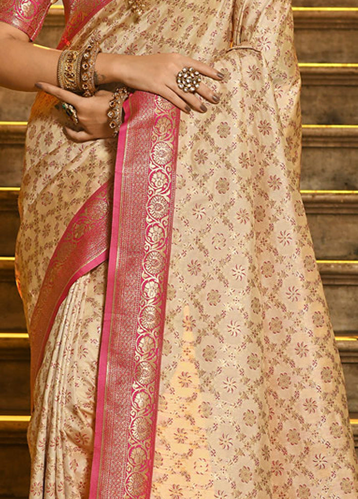 Cream Spun Silk Saree With Blouse Piece - Indian Silk House Agencies