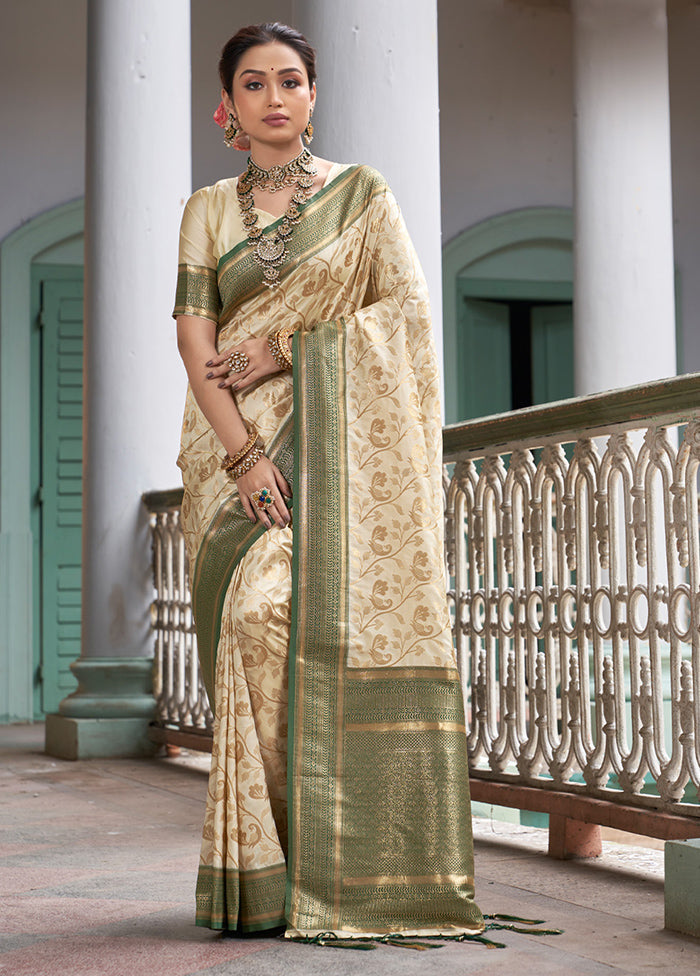 Cream Spun Silk Saree With Blouse Piece - Indian Silk House Agencies