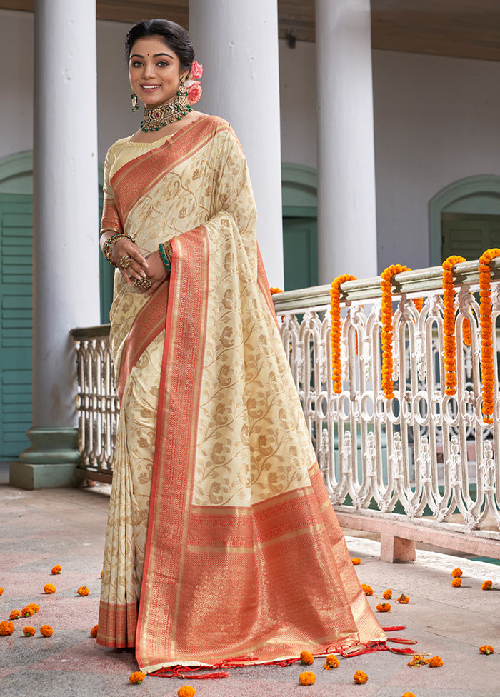 Cream Spun Silk Saree With Blouse Piece - Indian Silk House Agencies