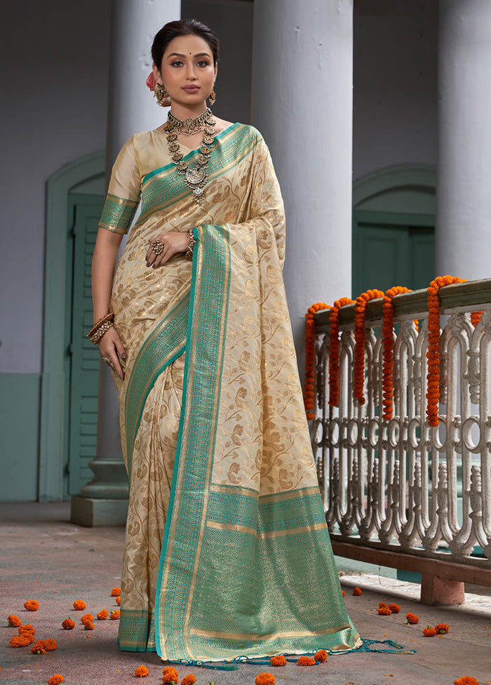 Cream Spun Silk Saree With Blouse Piece - Indian Silk House Agencies