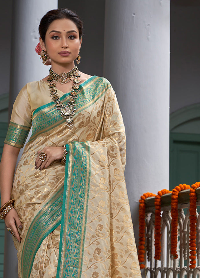 Cream Spun Silk Saree With Blouse Piece - Indian Silk House Agencies