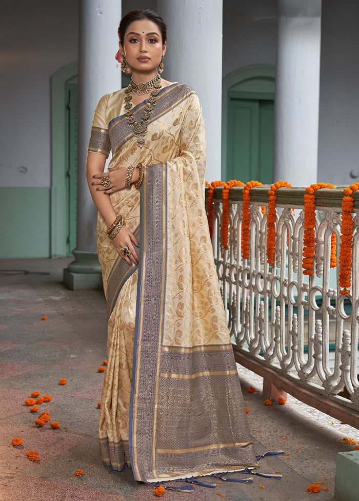 Cream Spun Silk Saree With Blouse Piece - Indian Silk House Agencies