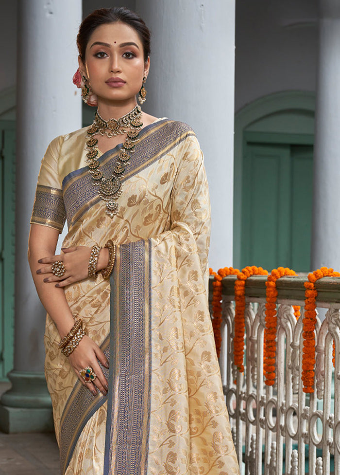 Cream Spun Silk Saree With Blouse Piece - Indian Silk House Agencies