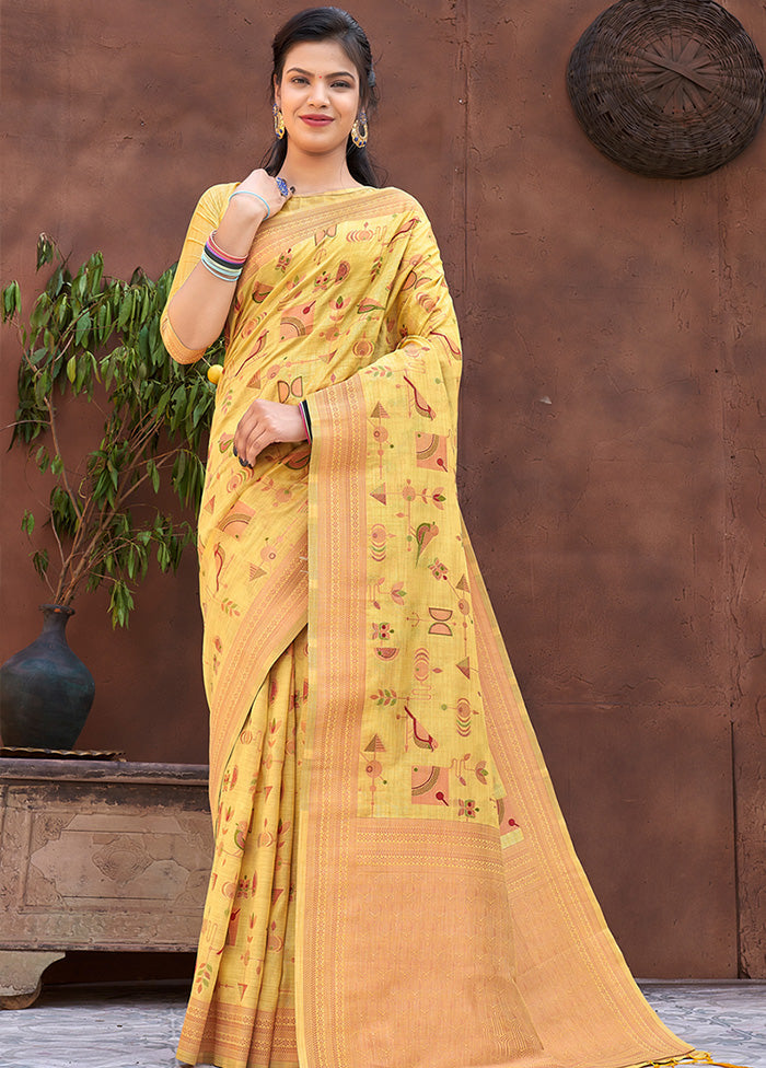 Yellow Spun Silk Saree With Blouse Piece - Indian Silk House Agencies