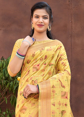 Yellow Spun Silk Saree With Blouse Piece - Indian Silk House Agencies