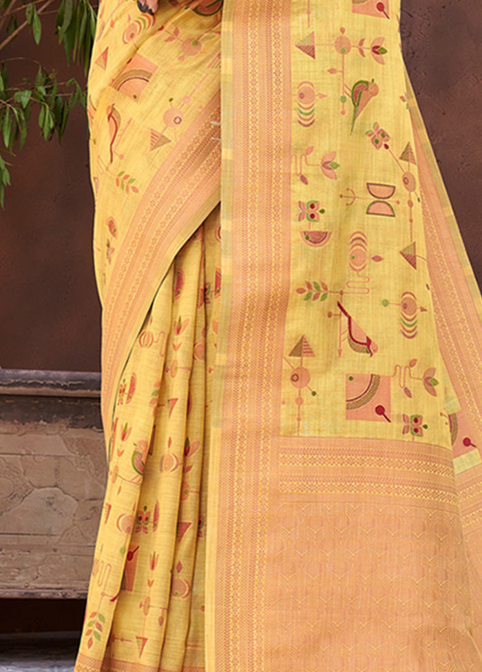 Yellow Spun Silk Saree With Blouse Piece - Indian Silk House Agencies