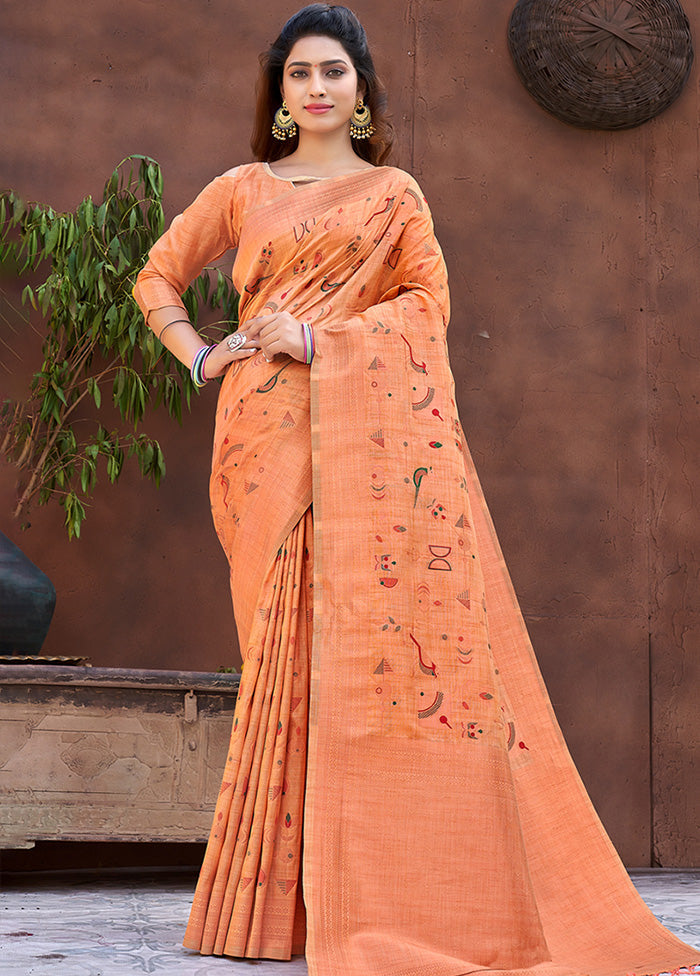 Orange Spun Silk Saree With Blouse Piece - Indian Silk House Agencies