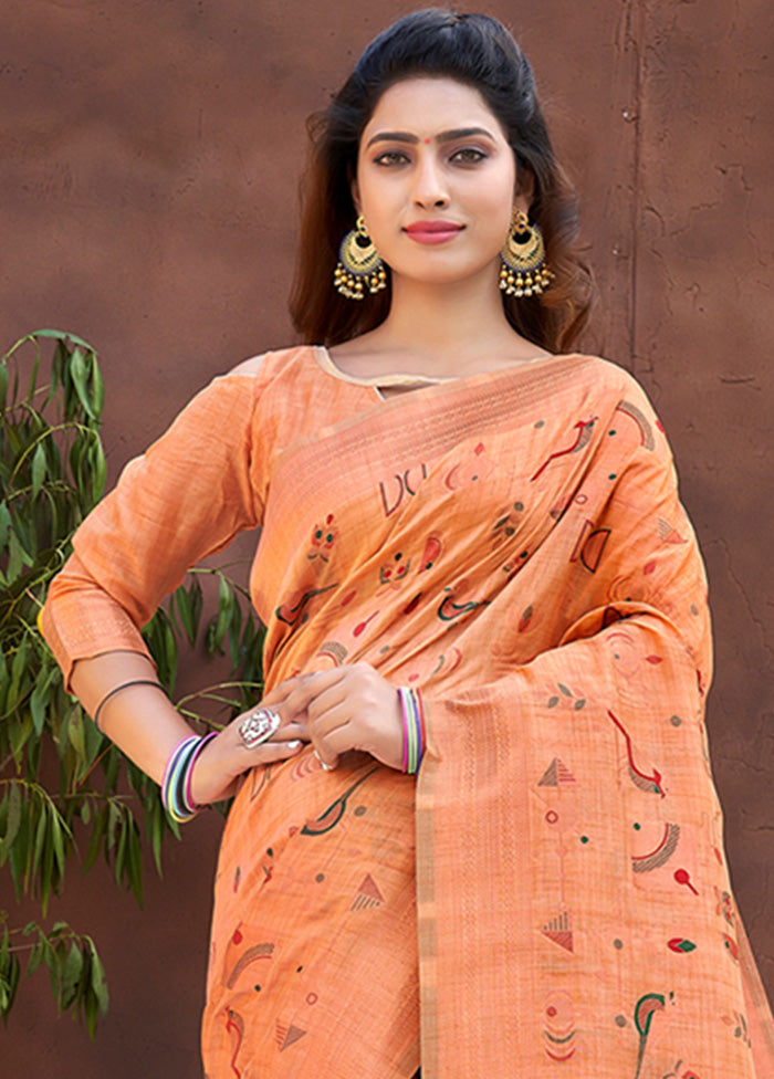 Orange Spun Silk Saree With Blouse Piece - Indian Silk House Agencies