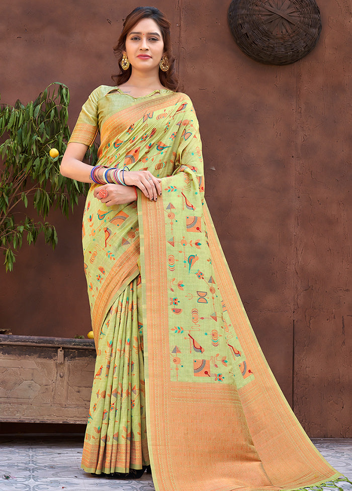 Light Green Spun Silk Saree With Blouse Piece - Indian Silk House Agencies