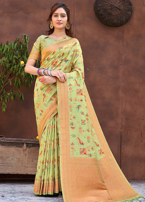 Light Green Spun Silk Saree With Blouse Piece - Indian Silk House Agencies