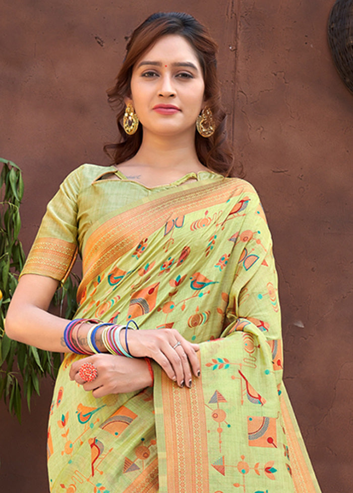 Light Green Spun Silk Saree With Blouse Piece - Indian Silk House Agencies