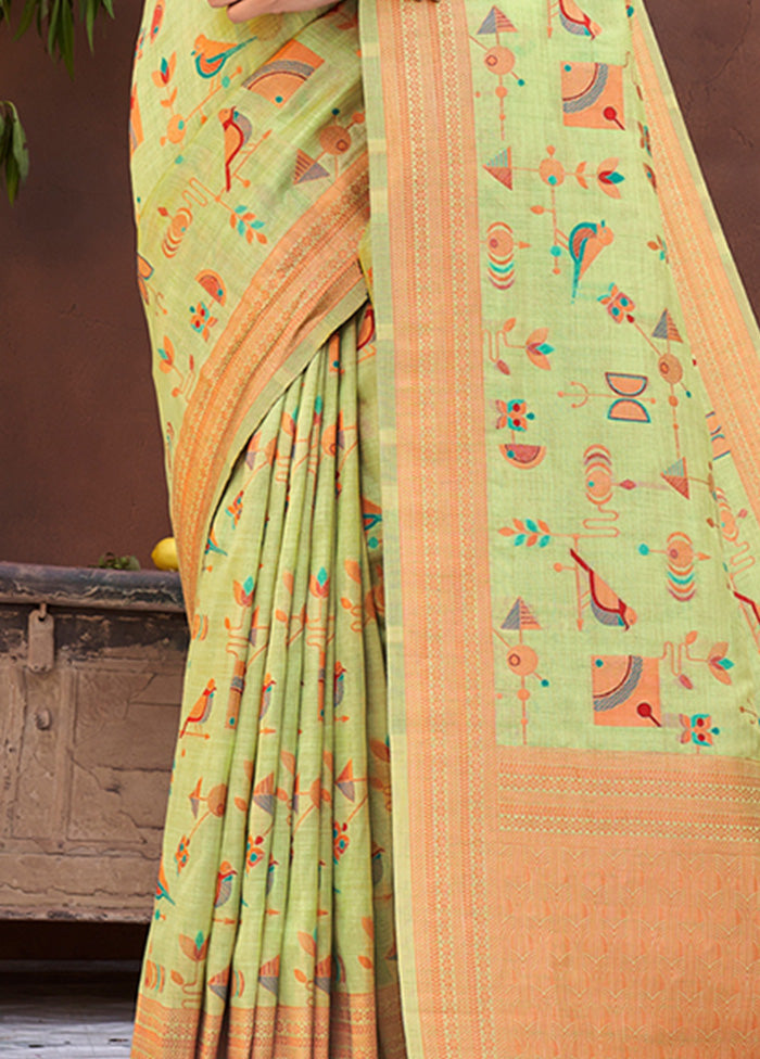 Light Green Spun Silk Saree With Blouse Piece - Indian Silk House Agencies