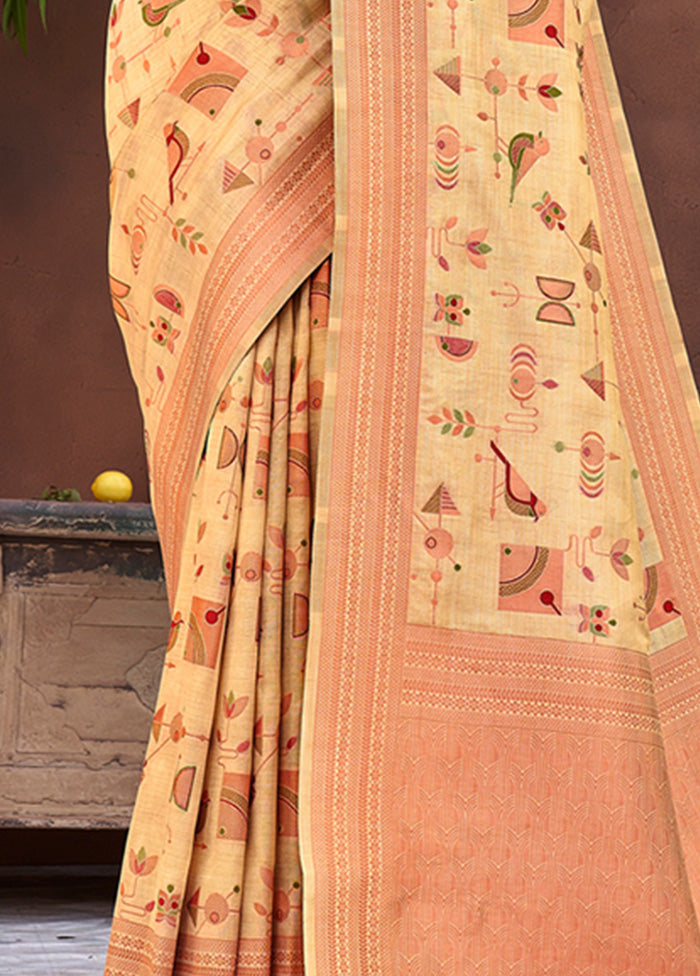 Light Yellow Spun Silk Saree With Blouse Piece - Indian Silk House Agencies