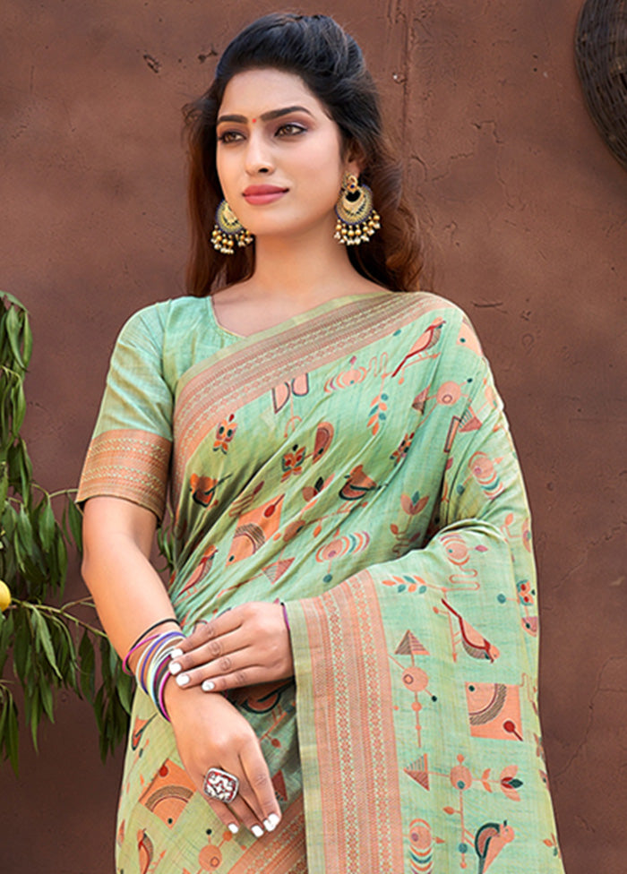 Sea Green Spun Silk Saree With Blouse Piece - Indian Silk House Agencies