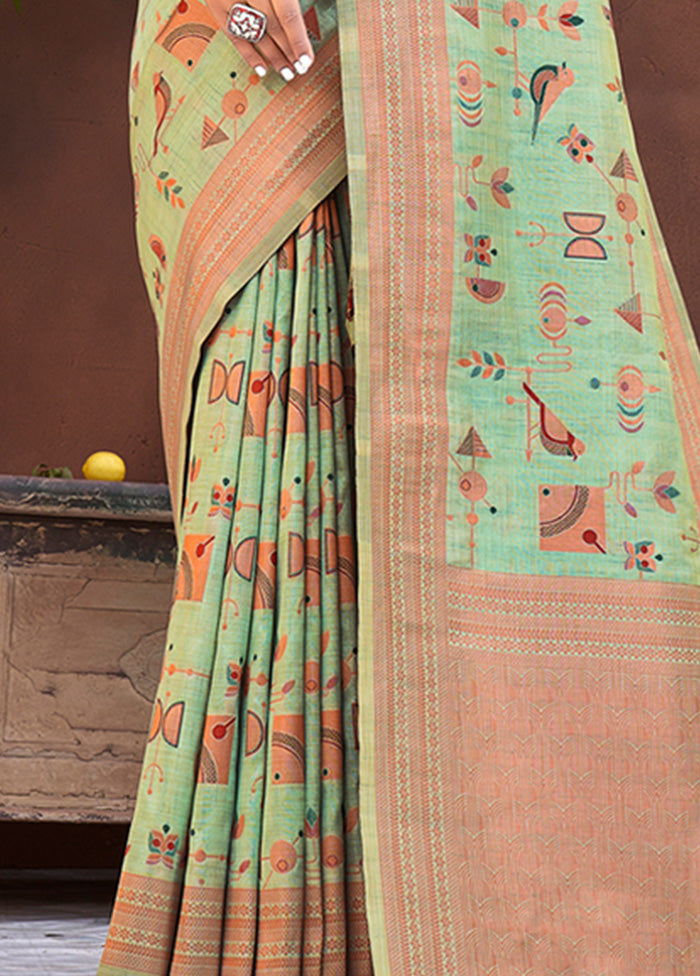 Sea Green Spun Silk Saree With Blouse Piece - Indian Silk House Agencies