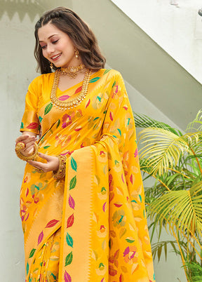 Yellow Spun Silk Saree With Blouse Piece - Indian Silk House Agencies