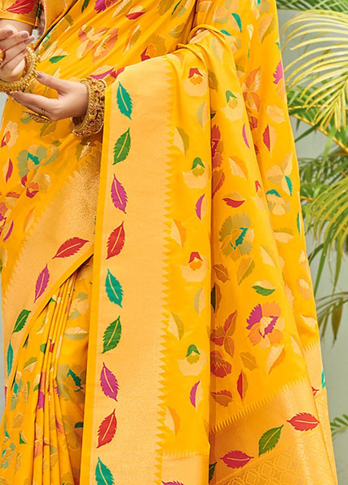 Yellow Spun Silk Saree With Blouse Piece - Indian Silk House Agencies