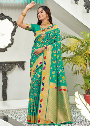 Sea Green Spun Silk Saree With Blouse Piece - Indian Silk House Agencies