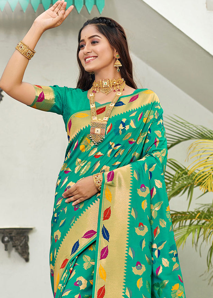 Sea Green Spun Silk Saree With Blouse Piece - Indian Silk House Agencies