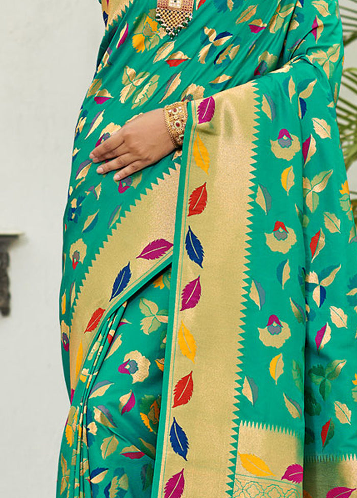 Sea Green Spun Silk Saree With Blouse Piece - Indian Silk House Agencies