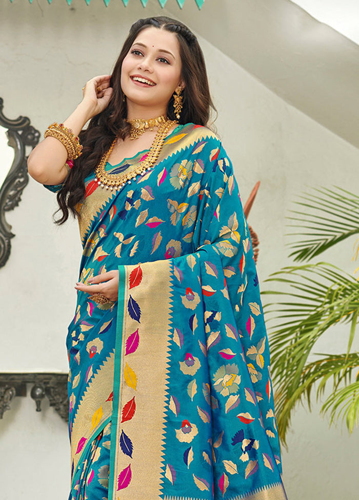 Sky Blue Spun Silk Saree With Blouse Piece - Indian Silk House Agencies