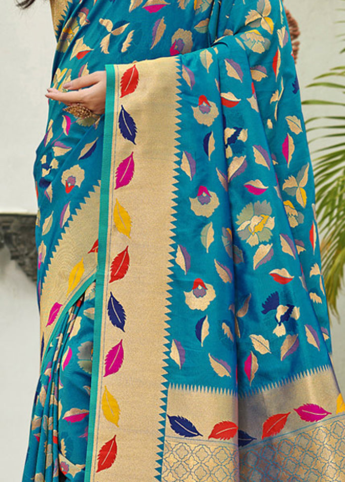 Sky Blue Spun Silk Saree With Blouse Piece - Indian Silk House Agencies