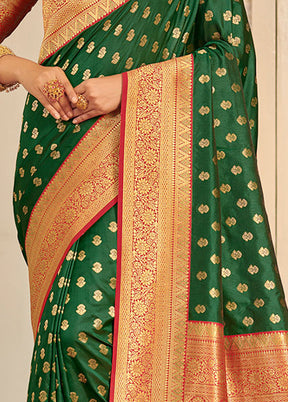 Green Spun Silk Saree With Blouse Piece - Indian Silk House Agencies