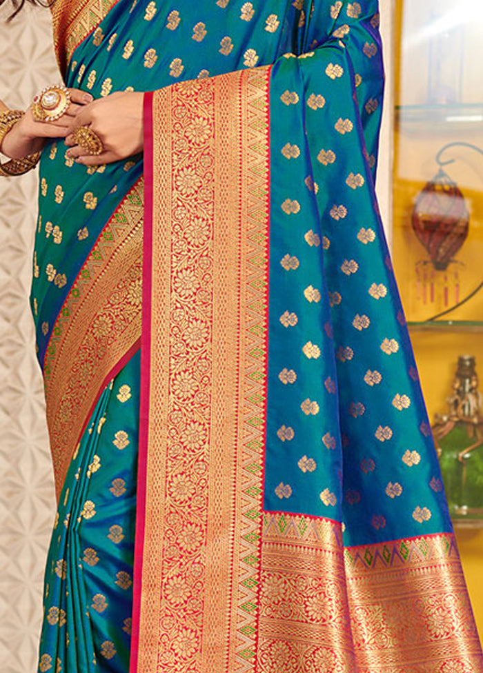 Sea Green Spun Silk Saree With Blouse Piece - Indian Silk House Agencies