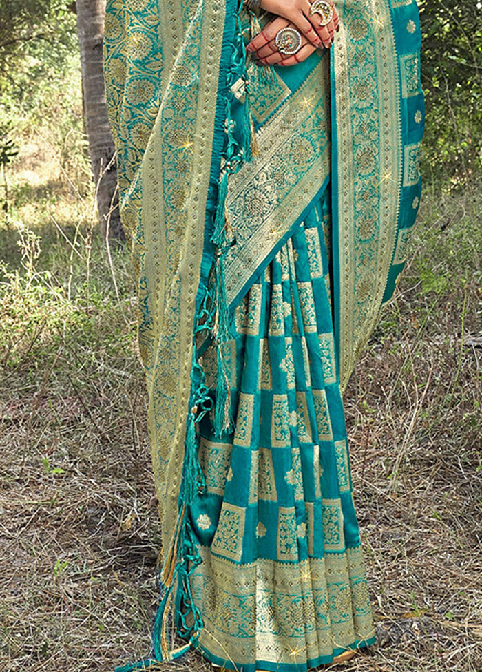 Sea Green Spun Silk Saree With Blouse Piece