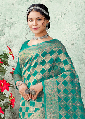 Sea Green Organza Saree With Blouse Piece - Indian Silk House Agencies