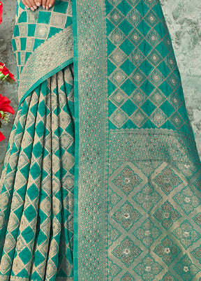 Sea Green Organza Saree With Blouse Piece - Indian Silk House Agencies