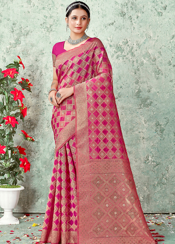 Pink Organza Saree With Blouse Piece - Indian Silk House Agencies