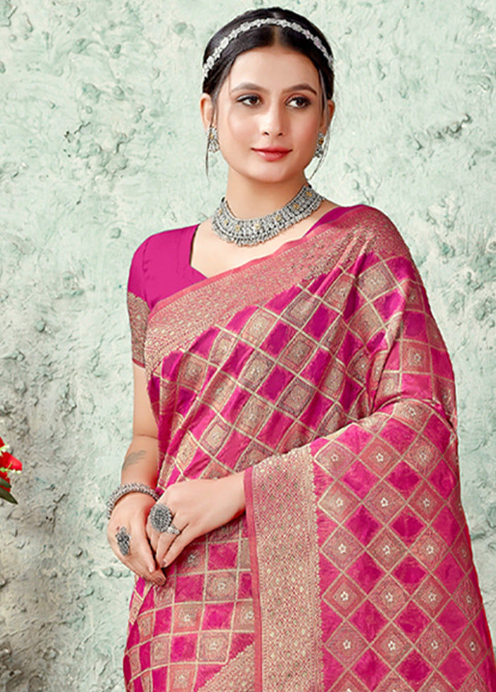 Pink Organza Saree With Blouse Piece - Indian Silk House Agencies