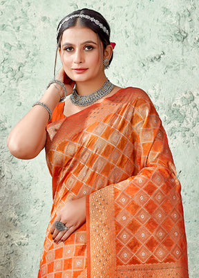 Orange Organza Saree With Blouse Piece - Indian Silk House Agencies