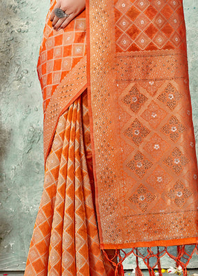 Orange Organza Saree With Blouse Piece - Indian Silk House Agencies