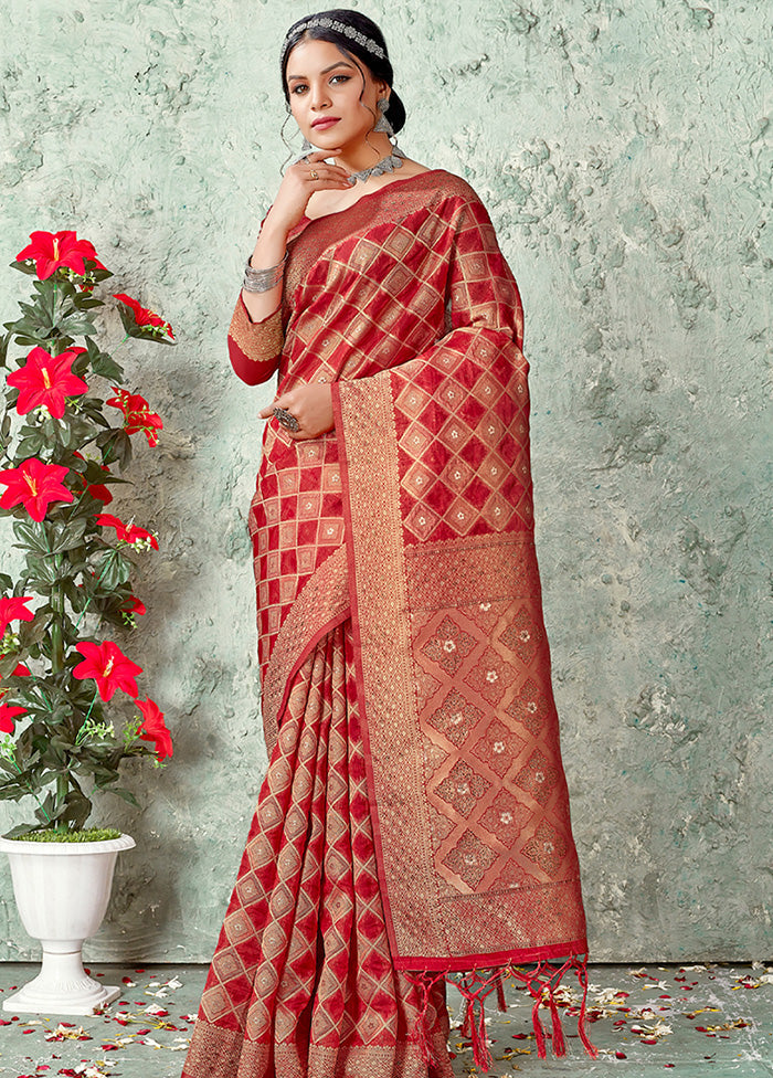 Red Organza Saree With Blouse Piece - Indian Silk House Agencies