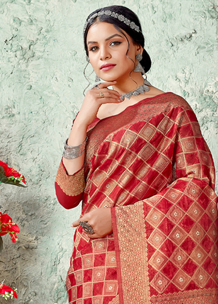 Red Organza Saree With Blouse Piece - Indian Silk House Agencies