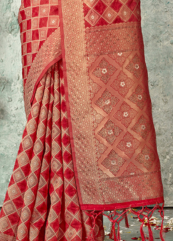 Red Organza Saree With Blouse Piece - Indian Silk House Agencies