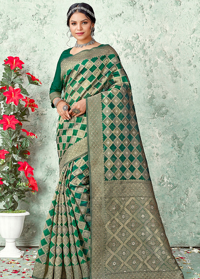 Green Organza Saree With Blouse Piece - Indian Silk House Agencies