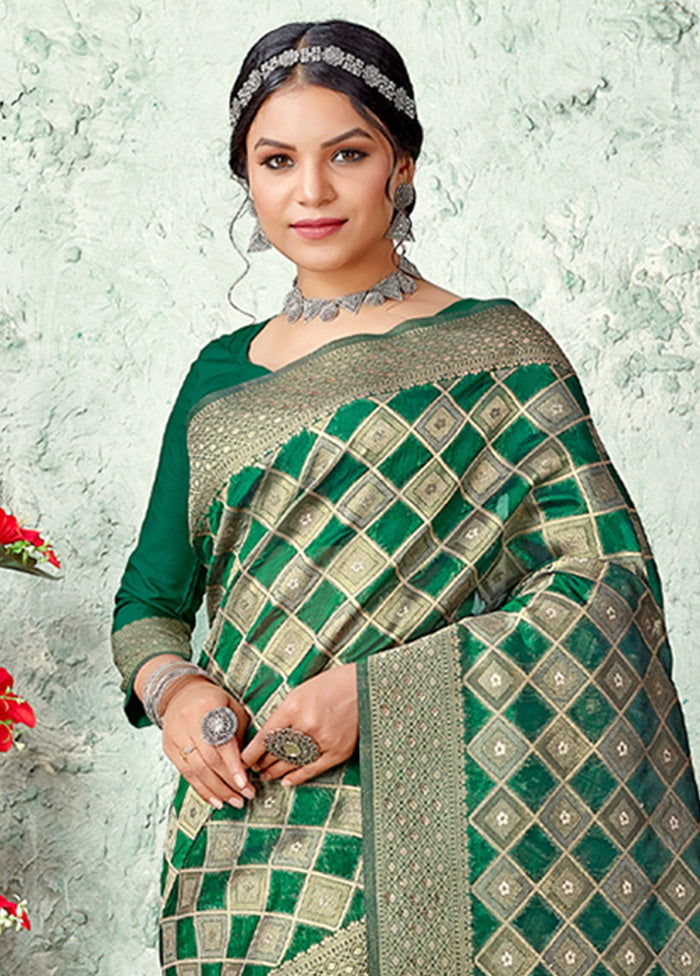 Green Organza Saree With Blouse Piece - Indian Silk House Agencies