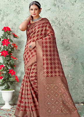 Maroon Organza Saree With Blouse Piece - Indian Silk House Agencies