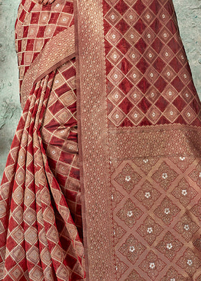 Maroon Organza Saree With Blouse Piece - Indian Silk House Agencies