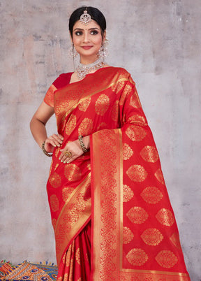 Red Spun Silk Saree With Blouse Piece - Indian Silk House Agencies