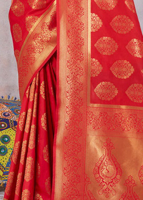 Red Spun Silk Saree With Blouse Piece - Indian Silk House Agencies