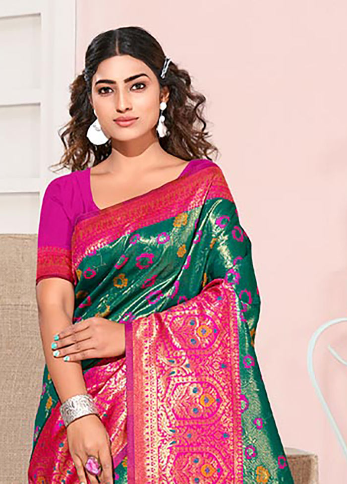 Rama Green Spun Silk Saree With Blouse Piece - Indian Silk House Agencies