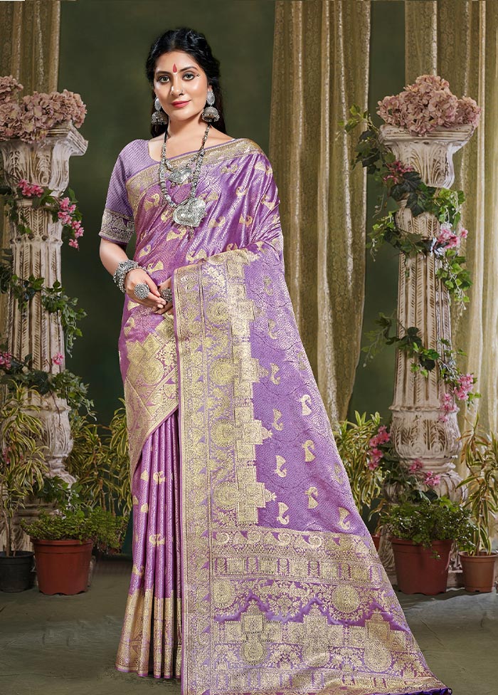 Purple Spun Silk Saree With Blouse Piece - Indian Silk House Agencies