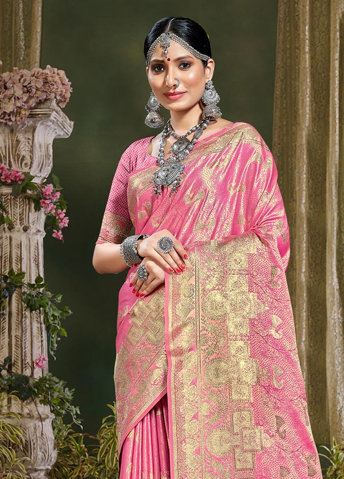 Pink Spun Silk Saree With Blouse Piece - Indian Silk House Agencies