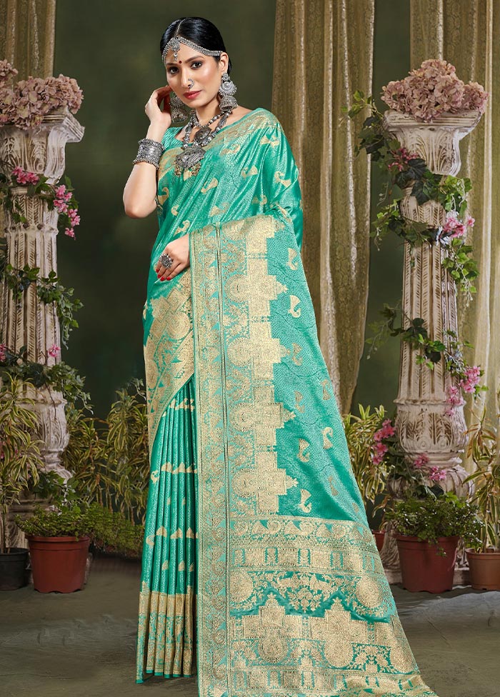 Sea Green Spun Silk Saree With Blouse Piece - Indian Silk House Agencies