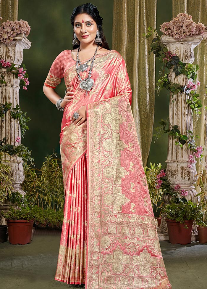 Peach Spun Silk Saree With Blouse Piece - Indian Silk House Agencies