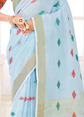 Sky blue Spun Silk Saree With Blouse Piece - Indian Silk House Agencies